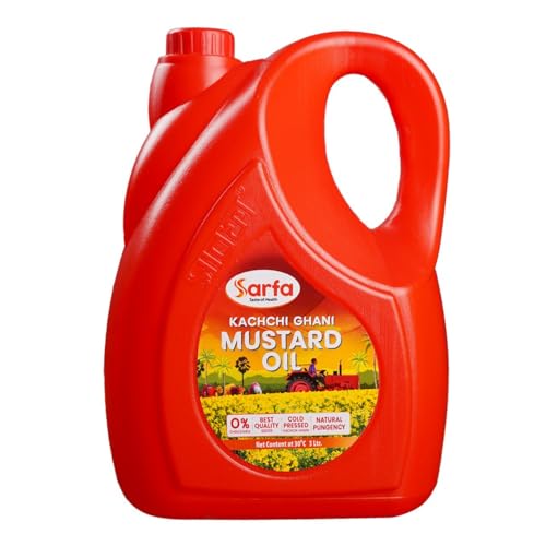 Image of Sarfa 5L Jar Kachi Ghani Cold Pressed Mustard Oil | Pure, Chemical-Free, and Rich in Heart-Healthy MUFA & PUFA | Zero Cholesterol, with a Rich Aroma and Flavor | Ideal for Cooking and Pickles