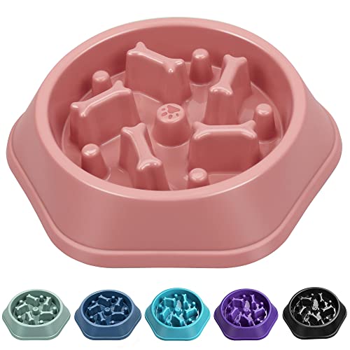 UPSKY Slow Feeder Dog Puzzle Bowl, Interactive Bloat Stop Non-Slide Lick Treat Bowl for Small Medium Dogs (Pink)