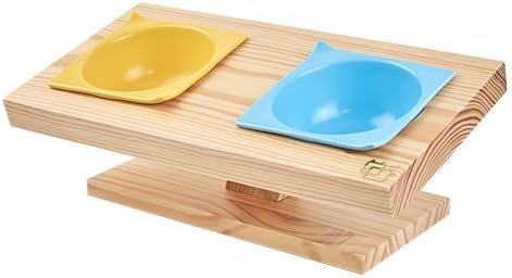 ViviPet 15° Tilted Platform Pet Feeder_ Solid Pine Stand with Ceramic Bowls for Dog and cat Under 20 lb.