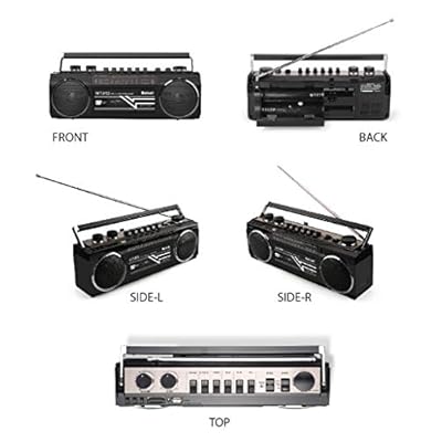 Riptunes Cassette Boombox, Retro Blueooth Boombox, Cassette Player and Recorder, AM/FM/SW-1-SW2 Radio-4-Band Radio, USB, SD, and Aux in, Black