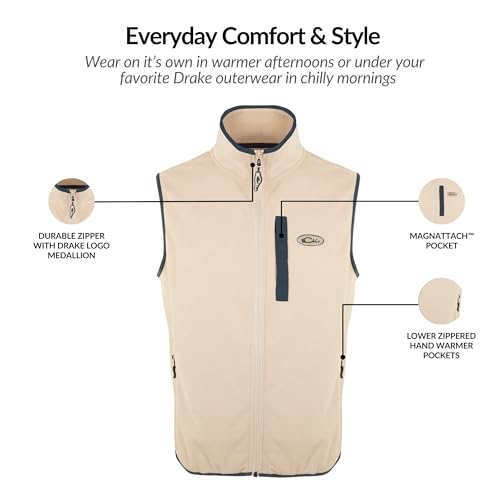 Image of Drake Waterfowl Camp Fleece Durable Moisture-Wicking Lightweight Breathable Full-Zip Casual Outdoor Hiking Vest with Pockets