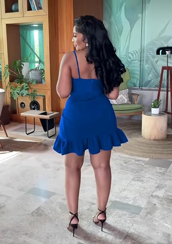 Image of Womens Sexy Sleeveless Bodycon Mini Dress Summer Casual Straps Short Ruffle Dresses Beach Party Club Homecoming