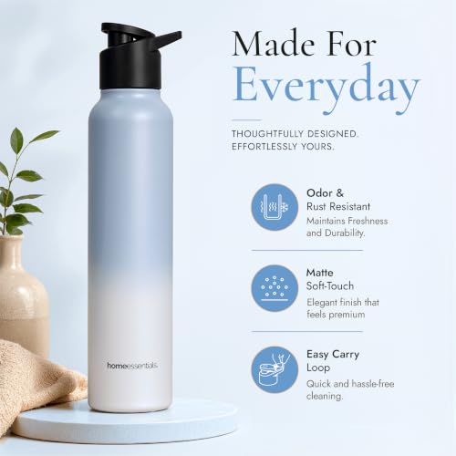 Image of HomeEssentials Premium Stainless Steel Water Bottle - Single-Wall 1000ml | Single-Wall Insulated Leakproof Stainless Steel Lid | Unbreakable, BPA-Free, Fridge Bottles for Home, Office, School, Travel