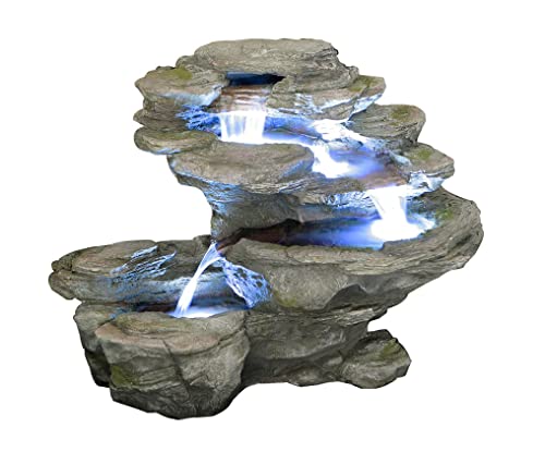Primrose 65cm River Leap 4 Tier Stone Effect Cascading Garden Water Feature Waterfall with LED Lights - Image 3