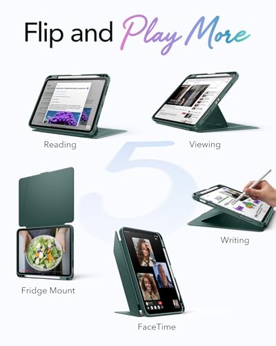 Image of ESR for iPad (A16) 11th Generation Cover, iPad 11th /10th Gen Cover (2025 /2022), Vertical Stand Case, Multi Stand Angles, Ultra-Stable Case with Pencil Holder, Flip Series, Midnight Green