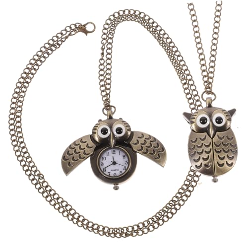 Reloj de bolsillo retro Gatuida de búho con acabados artesanales