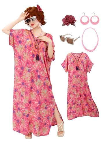 Robe caftan pour femme fleurie avec accessoires chic pour vos soirées d'été et plage