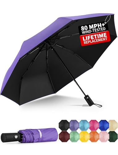Yoobure Windproof Automatic Travel Umbrella, Compact Folding UV Sun & Rain