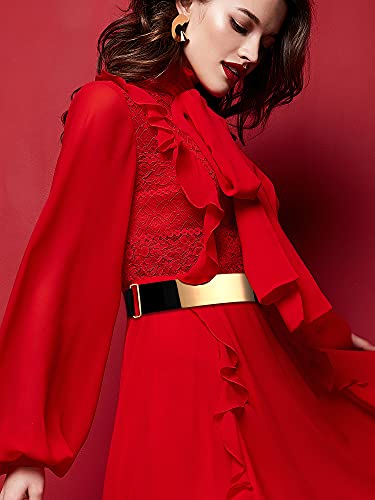 Chuangdi 2 Pcs Mirror Belt for Women Metal Waist Belt Shiny Polished Gold Silver Mirror Stretch for Dress Fashion4