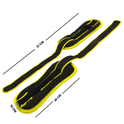 DE JURE FITNESS Adjustable Ankle Weights Set for Cardio & Strength Training | 1KG x 2 (2KG Total) | Durable Polyester & Cast Iron | Leg & Wrist Weights for Men & Women | Home Gym Workout - Yellow