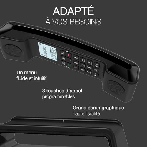 ALCATEL Epure Handset - Combiné Supplémentaire pour Téléphone Fixe sans Fil DECT Epure Premium et Iconic - Design Intemporel - Installation Facile - Ne Fonctionne Pas Seul avec Une Box - Noir – vue 3