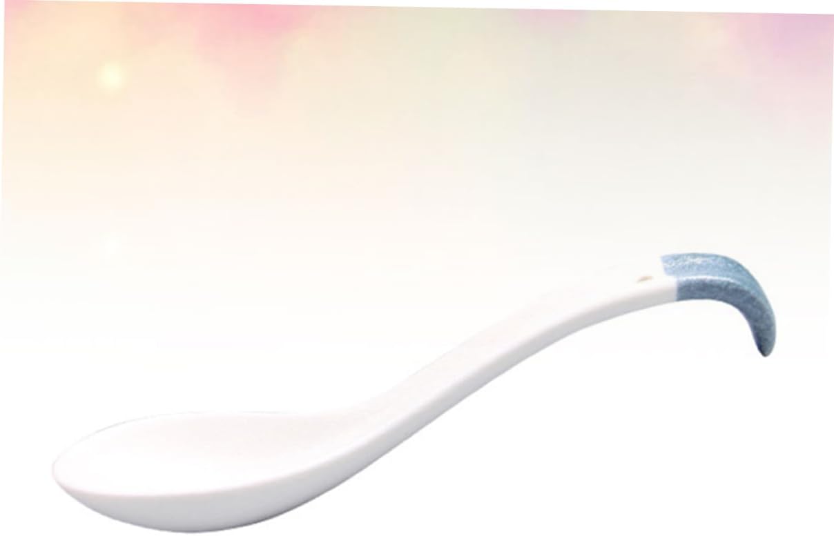 Japanese Ceramic Ladle Spoon, Curved Handle White Soup Serving Utensil