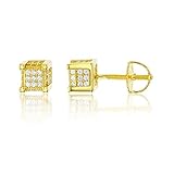 Sterling Silver Yellow Micropave 3D Cube ScrewBack Stud Earrings