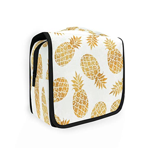 Neceser colgante tropical de piña dorada para mujeres y hombres, bolsa de maquillaje portátil, bolsa de cosméticos para bolso, bolsa impermeable para artículos esenciales de viaje, bolsa de lavado