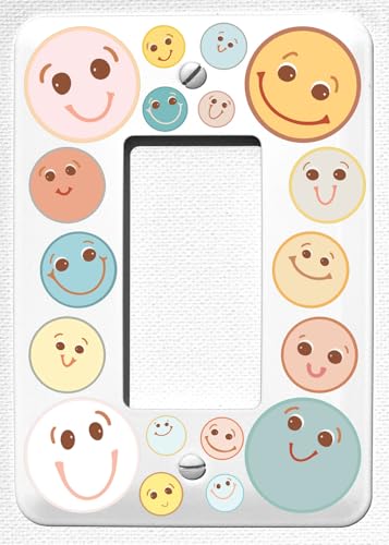 Boho Smiley Happy Faces Light Swith Plate and Outlet Covers, Gender Neutral Baby Nursery Wall Decor (Single Rocker)