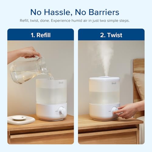 LEVOIT Humidifier for Bedroom, Ultra-Quiet 23dB, Easy to Fill & Clean, Cool Mist Air Humidifier for Home, Baby Nursery & Plants with 360° Rotation Nozzle, Auto Shut-off and Top Fill, Up to 25H