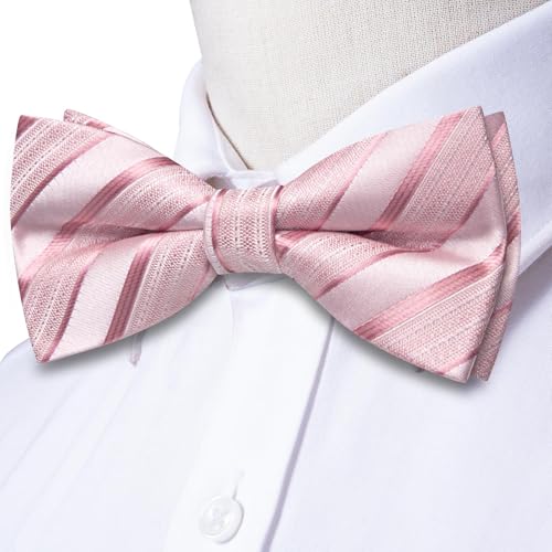 Image of Dubulle Mens Paisley Striped Bowtie Set Pre-tied Bowtie for Men and Pocket Square Set Wedding Business