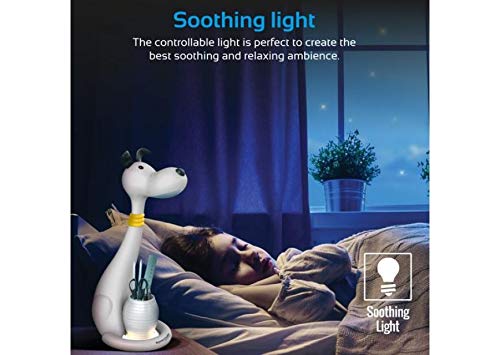 Promate LED-Schreibtischlampe im Hund Goofy Design, multifunktionale LED-Nachtlichtlampe mit Augenschutz, 3 Helligkeitsstufen und Stifthalter für Kinder, weiß