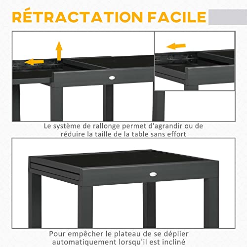 Table Jardin Extensible 4-6p Alu/Verre Trempé Outsunny