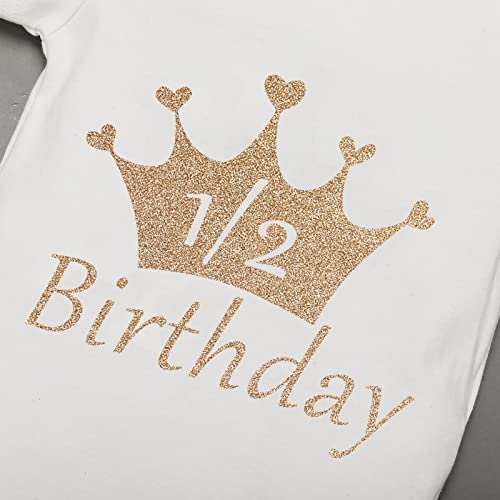 IBTOM CASTLE Baby Girls 1/2 Birthday Cake Smash Outfit Princess Romper +Tutu Skirts +Crown Newborn Photography Clothes Set4