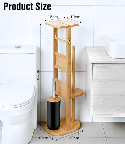 Relquorax Toilettenpapierhalter stehend Klopapierhalter Badmöbel Set WC Bürstengarnitur Klorollenhalter aus Bambus, mit Klobürste für Toiletten Badezimmer (Natur)