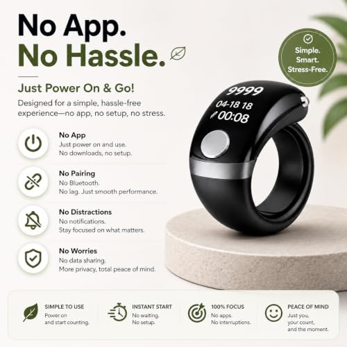 Image of Digital Counter for Chanting Mantra | Naam Jap Counter Ring | Jap Counter Finger with OLED Display (Code S7), Type-C Rechargeable Tally Counter for Mantra,99999 Count, 180 Rotation (Black)