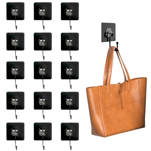 15 Piezas Ganchos Adhesivos Extra Fuertes, Ganchos Adhesivos Para Pared (Máx.30 Kg) Multiusos Ganchos Negro Autoadhesivos Resistentes Al Agua Y Sin Dejar Rastro Y Sin Rastro Para Baño Techo Pared Ropa