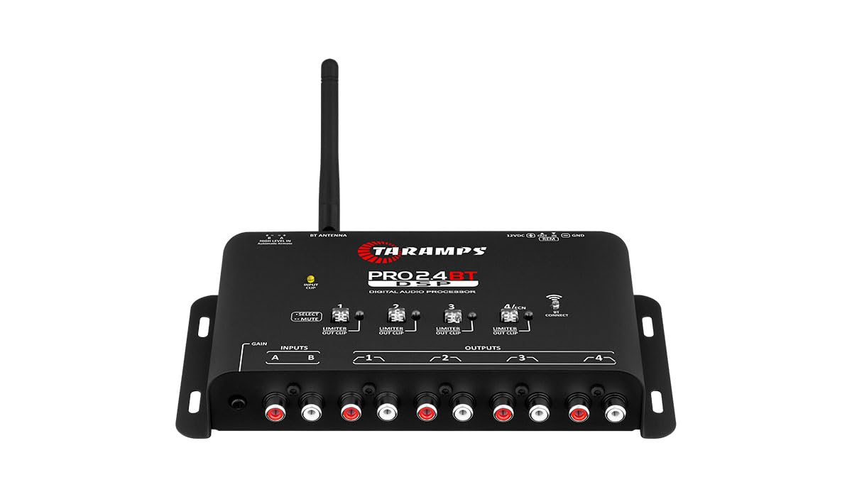 Taramps Pro 2.4 BT Bluetooth DSP Crossover Full, procesador de señal digital, ecualizador de audio para automóvil con aplicación, ganancia de hasta 9 V, ecualización gráfica de 15 bandas, 12
