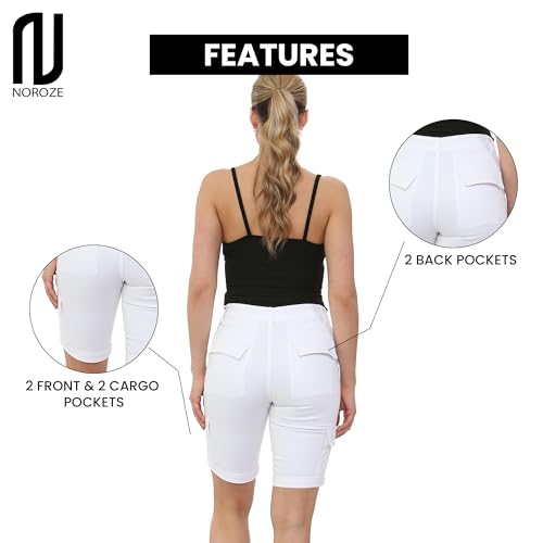 NOROZE Women's Stretch Cargo Shorts - Ladies Turned Hem Bengaline Casual Everyday Combat Pants Chino Capri Regular Fit Above The Knee Bermuda Summer Crops - Image 5