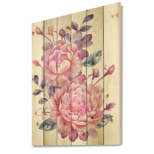 Fleurs roses rétro DesignQ sur bois de pin pour une décoration de salon cosy