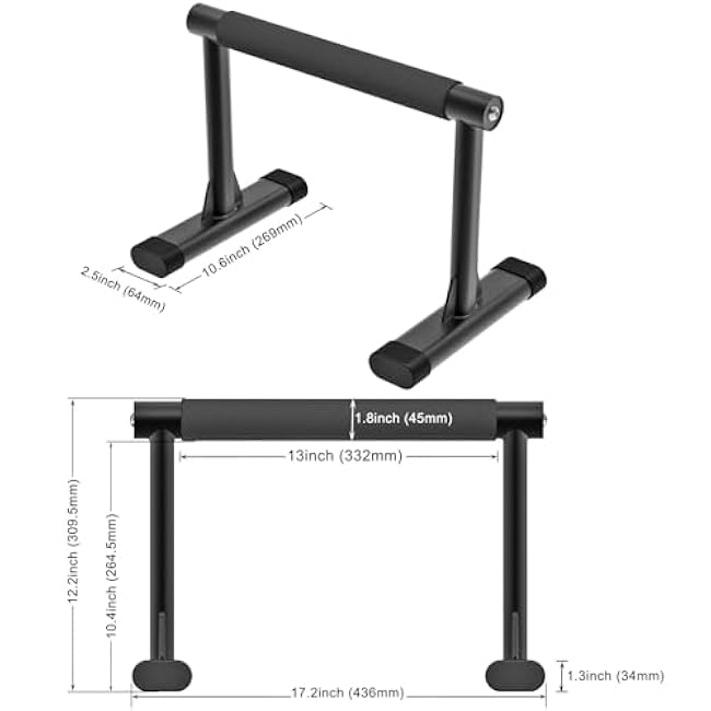 Kipika Parallettes Bars, Push Up Bars & Dip Bar with Comfort Thick Handles, Rock-Free Fitness Equipment for Handstand, L-Sit, Gymnastics & Strength Training, 600lbs Capacity, 12 Height