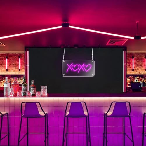 Image of ENUOLI XOXO Neon Sign, USB Powered Neon XOXO Neon Signs Light Dimmable LED Pink XOXO Signs Double-Layer Acrylic Neon for Home Bedroom Bar Club Pub Party Wall /Table Art Decoration Party Night Light Birthday Gift