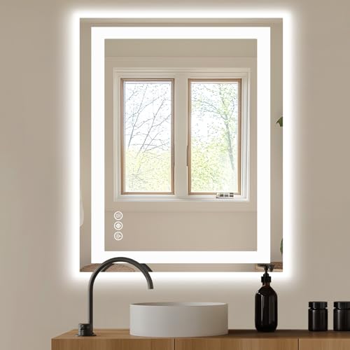 Image of NEWBULIG 32X40 Inch LED Bathroom Wall Mirror with Lights, Light up Vanity Bathroom Mirror for Over Sink, Anti-Fog and Dimmable, Front Light and Backlit, Memory Function, Shatter-Proof, White
