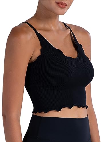 Image of Sunzel Tank Top for Women, V Neck Seamless Ribbed Crop Camisole with Ruffles