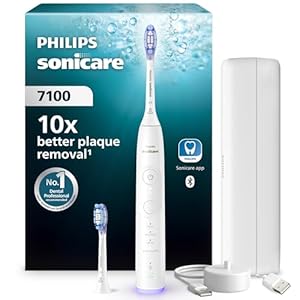 Philips Sonicare 7100 elektrische Zahnbürste, Schallzahnbürste mit App, 4 Putzmodi und 3 Intensitätsstufen, Andruckkontrolle, EasyStart, SmarTimer, Weiß, Modell HX7420/02 [Neue Technologie]