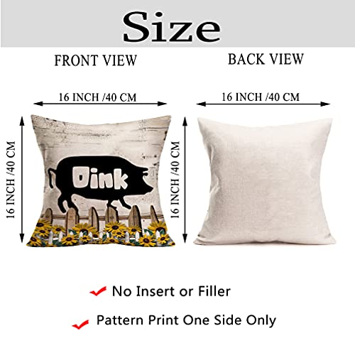 Royalours Set Of 4 Outdoor Throw Pillow Cover 16X16 Inch Farm Animals Cow Pig Hen Sheep With Sunflower Flower Farmhouse Pillows Cushion Cover Cotton Linen Country Style Decor Sofa (Moo Set) #TOP4