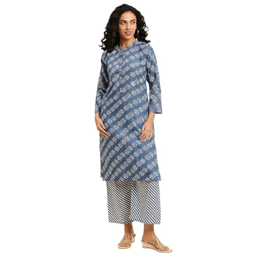 Image of RIANKSHIKA Rayon Weaved Fabric printed Round Neck Style with Buttons A-Line Kurti for Women and Girls - 3 /4 Sleeve Women's Kurta