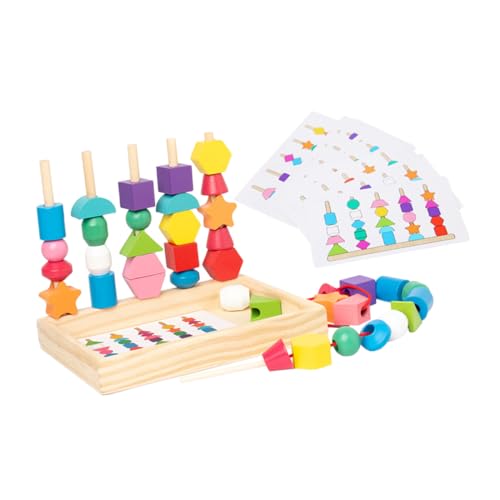 Frcolor 木製知育 五彩形状認識 積み木棒通し 遊びながら指先訓練 幼児向け色彩認知 発達サポート 早期教育用