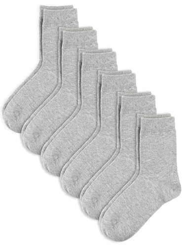 COTTON DAY Unisex Little Kids Youth Boys Girls Soft Cotton Crew Dress Socks Seamless Toe 6 Pack 6-8 years Plain Lt Gray M (8)