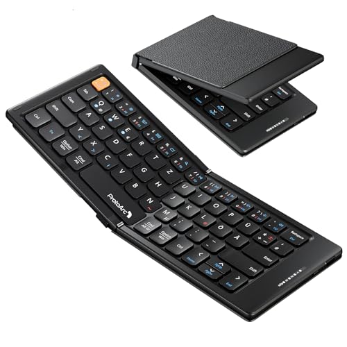 ProtoArc Faltbare Kompakte Tastatur QWERTZ, XK04 Mini Tragbare Reise Bluetooth-Tastatur mit PU-Lederhülle für iPad iPhone Mac Android Windows iOS - Schwarz