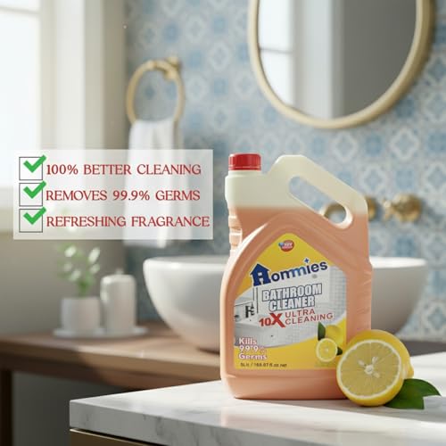 Image of Hommies Disinfectant Bathroom Cleaner Liquid - 5 Litre (Lemon) | Kills 99.9% Germs | Industrial Strength Floor & Tile Cleaner | Tough Stain Remover for Sinks, Slabs & Taps | Economy Refill Pack