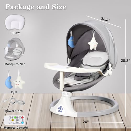 Zxyculture Electric Baby Swing for Infants to Toddler, Portable Babies Swinger for Newborn with 5 Swing Speed, Remote Control, Bluetooth Music Speaker with Five-point Safety Belt and 2 Toys (Gray) - Image 4