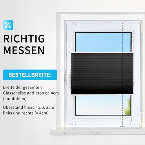 BelleMax Plissee ohne Bohren Klemmfix, Schwarz 70x180cm(BxH), Easyfix lichtdurchlässig Sichtschutz und Sonnenschutz… – Ansicht 5