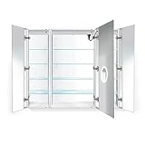 Krugg LED Tri-View Medicine Cabinets with Defogger, Dimmer, 3X Makeup Mirror, Outlet & USB (48 x 42
