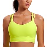 CRZ YOGA Softness Mold Womens Butterluxe Strappy Longline Sports Bra - Double Spaghetti Strap Workout Yoga Crop Top Athletic Neon Yellow Medium