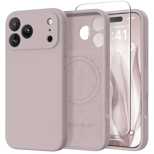 GolbinBox Magnetic for iPhone 17 Pro Case, Compatible with MagSafe, [Full Camera Protection] [Screen Protector], Silicone Shockproof Phone Cover with Anti-Scratch Microfiber Lining, Light Taro