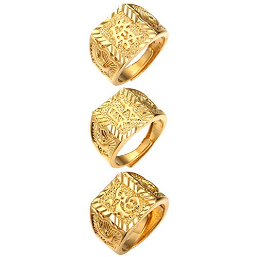 JewelryWe Schmuck 3pcs Herren-Ring Vergoldet Reich/Glück/Reichtum Band Siegelring Bandring einstellbare Größe