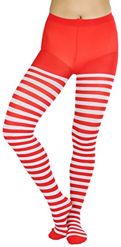 Tobeinstyle Women's Nylon Horizontal Striped Tights - White/Red - One Size #TOP2
