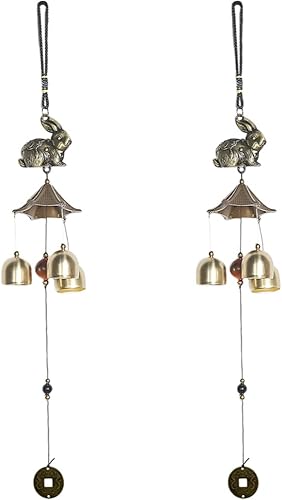 Miniatura 1 de HANABASS 2 campanillas de viento de conejo Feng Shui rústicas colgantes campanillas de campana 2023 del zodiaco chino de la suerte para la buena
