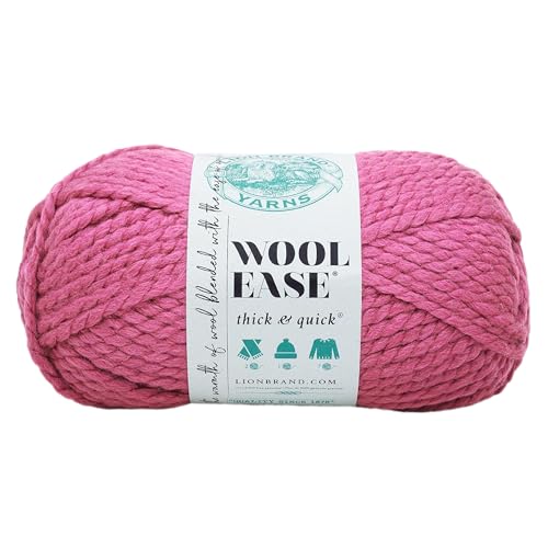 Image of Lion Brand Yarn Wool-Ease Thick & Quick Yarn, Soft and Bulky Yarn for Knitting, Crocheting, and Crafting, 1 Skein, Raspberry | Super Bulky Wool Acrylic Blend Fiber for Soft Hats, Sweaters, Chunky Blankets, Yarn for Crochet, Knitting, Crafts, Weaving